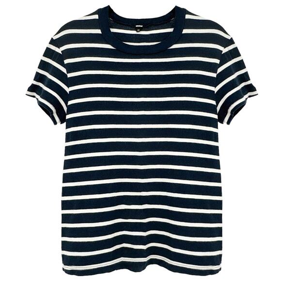 MONROW Stripe Tee in Navy & Cream XS - Picture 1 of 7